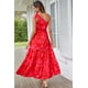 thumbnail image 3 of Vestido PRETTYGARDEN Maxi Rojo Floral de Un Hombro XXL, 3 of 8