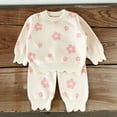 thumbnail image 2 of Kogui Toddler Girl Fall Outfits Fall Winter Baby Girl Clothes Long Sleeve Bow Floral Print Sweatshirt Pants Toddler Outfit 12 15 Months (Pink,12-15 Months), 2 of 9
