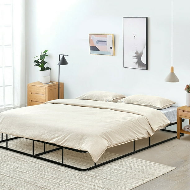 Gymax 9" Queen Size Bed Frame Low Profile Steel Slat Mattress Home