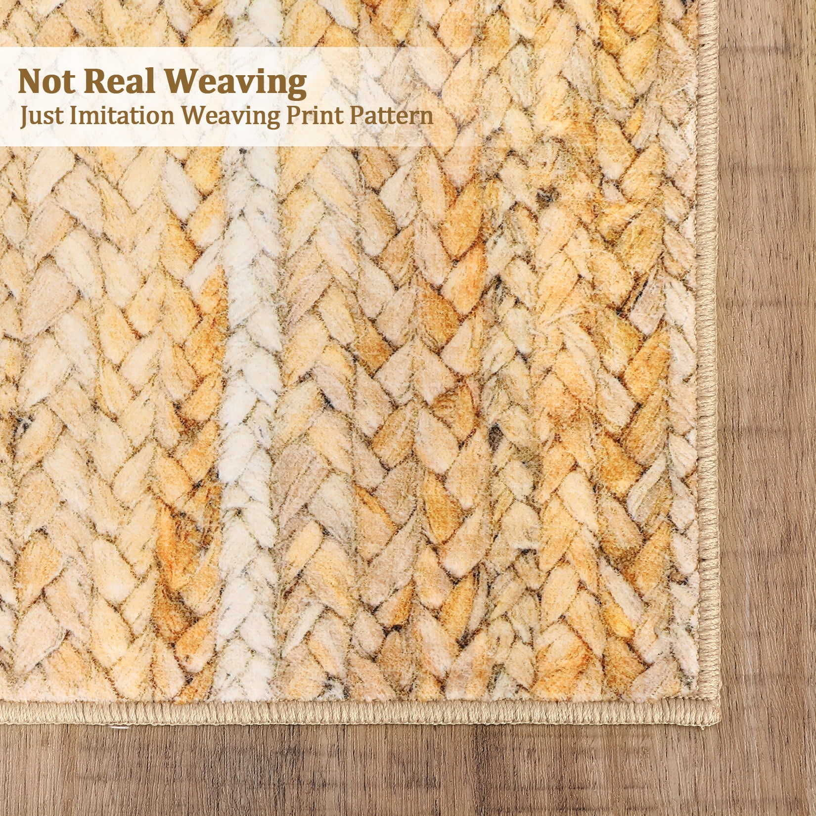 FairOnly 8'x10' Yellow Machine Washable Living Room Area Rugs Modern Braided Print Non Slip Rugs for Bedroom Home Office Rug Indoor Floor Carpet