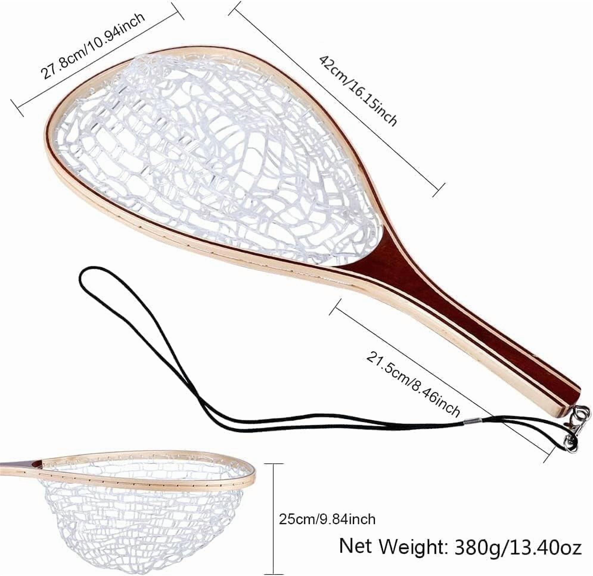 Riedhoff Wooden Handle Fly Fishing Net, with Durable Clear Rubber Net, 24" x 11" x 10"
