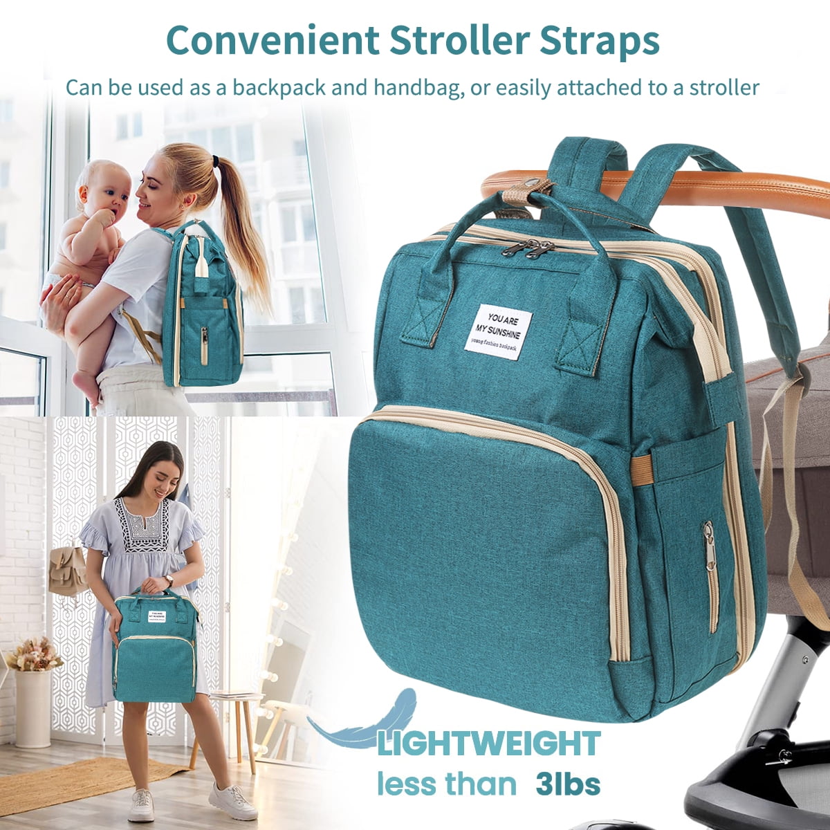 3 in 1 Diaper Bag Backpack Waterproof with Changing Pad Stroller Straps Unisex Green Walmart