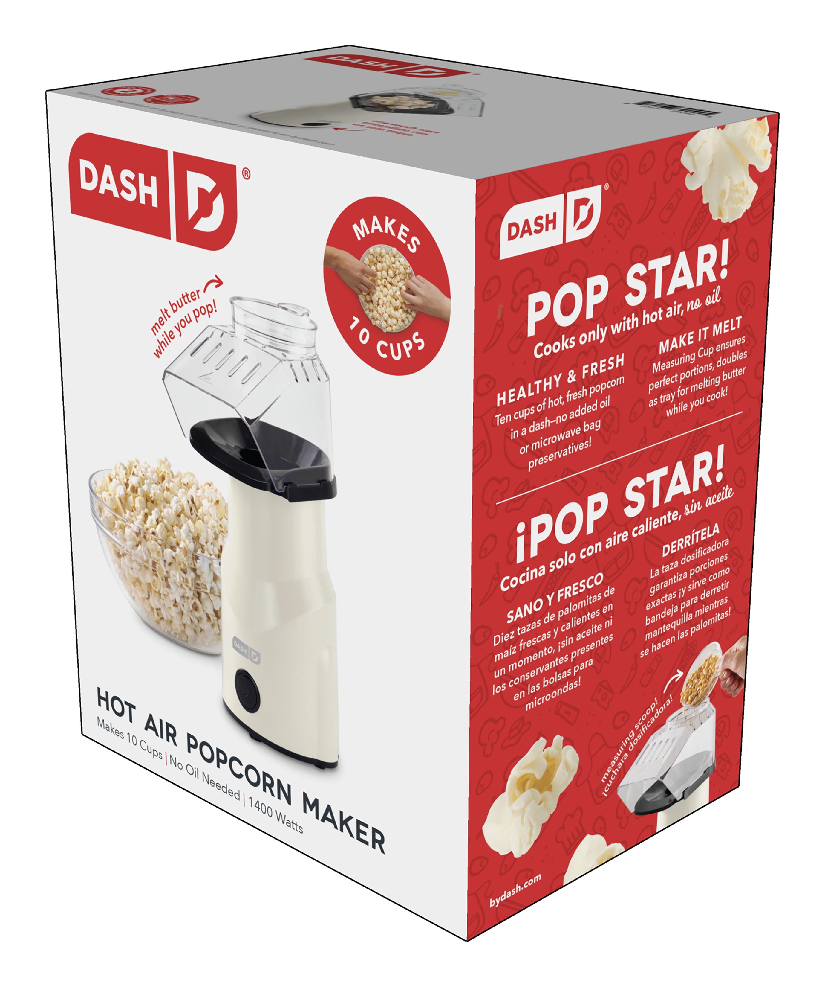 Dash 2.5qt Hot Air Fresh Popcorn Popper with Butter Melting Tray, Compact, 10 Cups, Cream