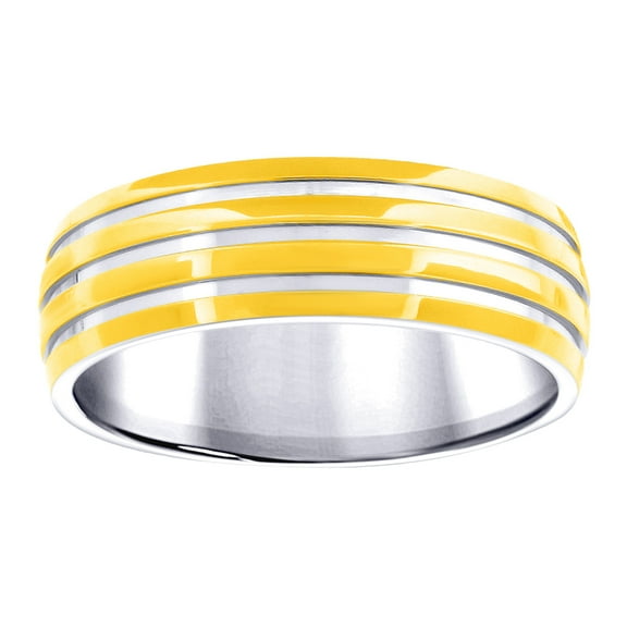 Stainless Steel Mens Two-tone Triple Grooved Polished Comfort-fit Fashion Band Ring Size 9 Wedding Band for Men
