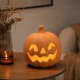 thumbnail image 6 of Classic Hollow Cutout Face Matte Plastic Pumpkin Light Holder LED Tea Light Compatible Halloween Mantel Entryway Tabletop Indoor Holiday Atmosphere Decor, 6 of 7