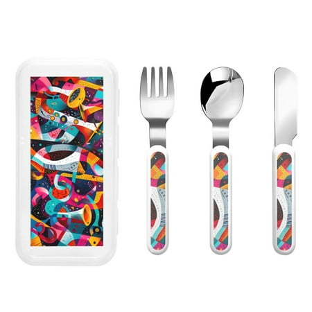 

Qokaie Abstract Jazz Instrumental for Stainless Steel Kids Silverware Set - Children’s Utensil Set - Children s Knife Fork And Spoon Set