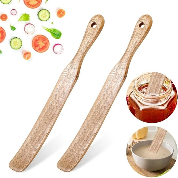 Tutuviw 2Pcs Skinny Spatula for Sourdough Starter, Mixing, Reaching Bottom of Jar, Dough Whisk Moist Resistance Teak, Wooden Kitchen Utensils with Hanging Holes for Instant Pot