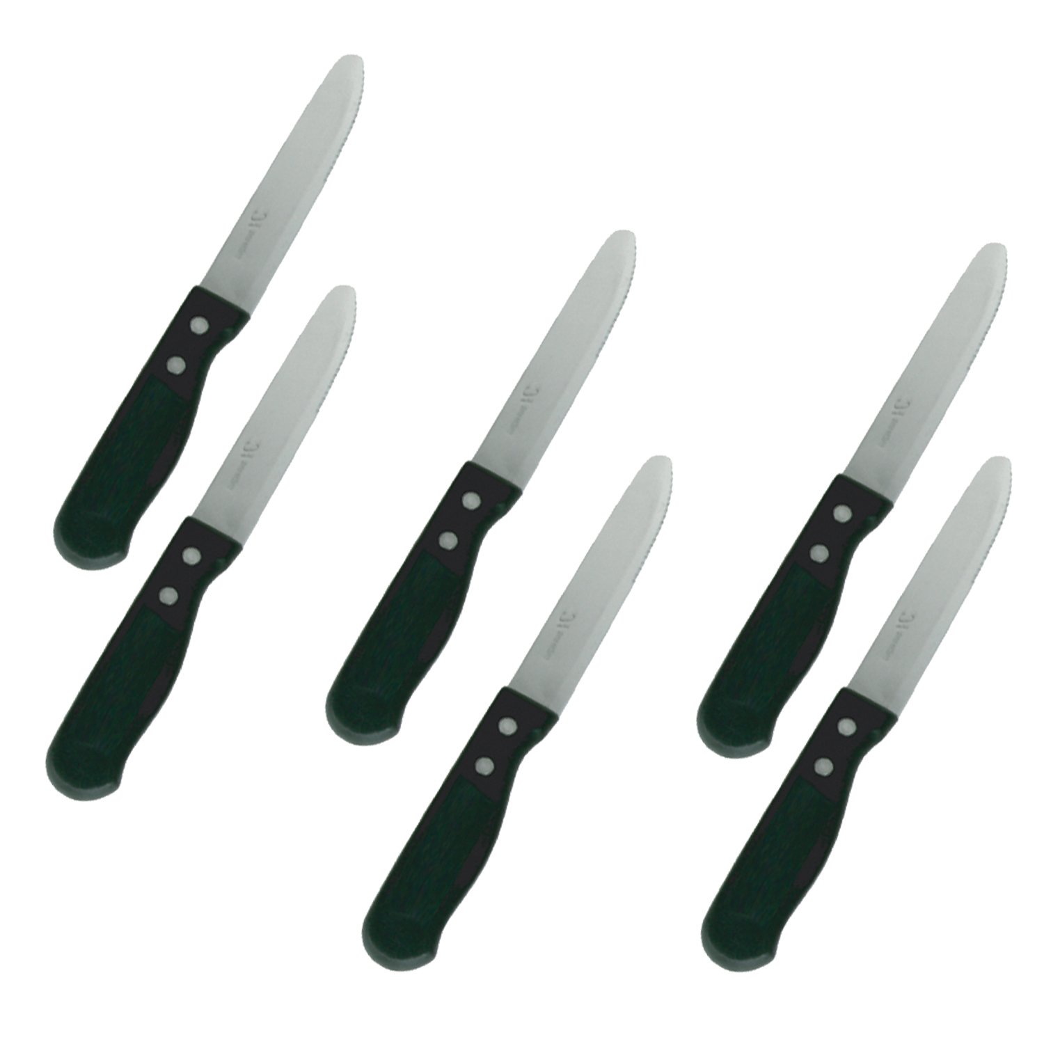 Stainless Steel 5" Blade Round Tip Jumbo Knife, Plastic Handle Steak Knives (6 PC)