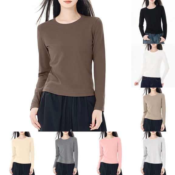 COMVALUE Long Sleeve Shirts for Women Crew Neck Tee Tshirts Casual Plain Basic Tops Loose Fit (Grey, XL)