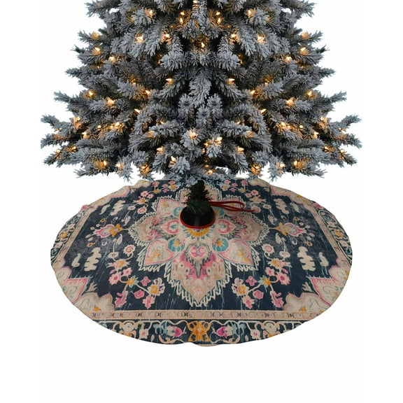 Vintage Boho Christmas Tree Skirt 36 Inches Large Christmas Skirt Tree, Middle Century Western Geometric Abstract Art Tree Skirt Christmas Decorations for Fireplace Party Holidays Indoor Outdoor
