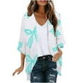 thumbnail image 3 of SEAOPEN Women's 3/4 Sleeve Open Front Cropped Cardigan Sweater Elegant Shrugs for Women Sky Blue,2XL, 3 of 6
