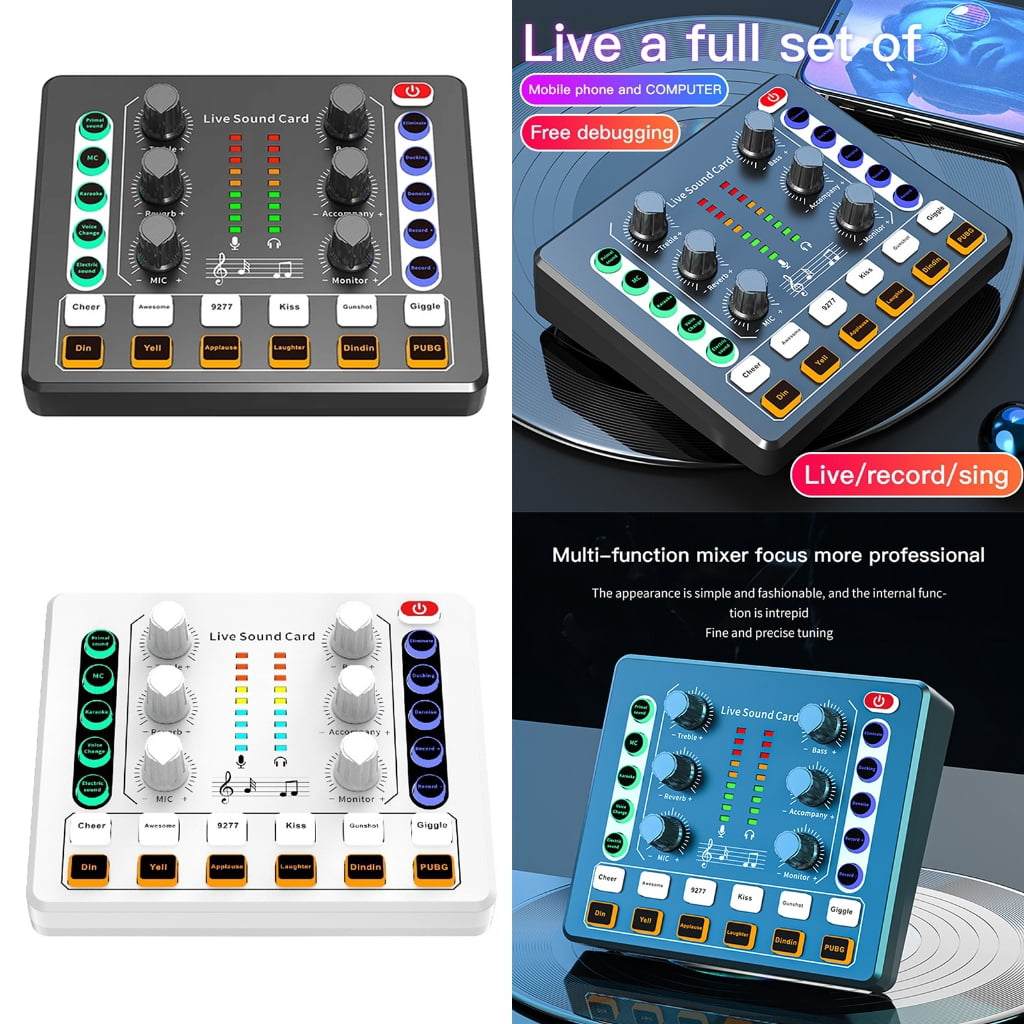 CIYISON Sound Board Mixer with Voice Changer LED Light External Sound Card for Phone Mic Karaoke Streaming Recording Gaming