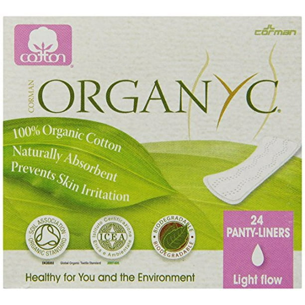 Organyc 100 Organic Cotton Panty Liners for Sensitive Skin, LIGHT, 24