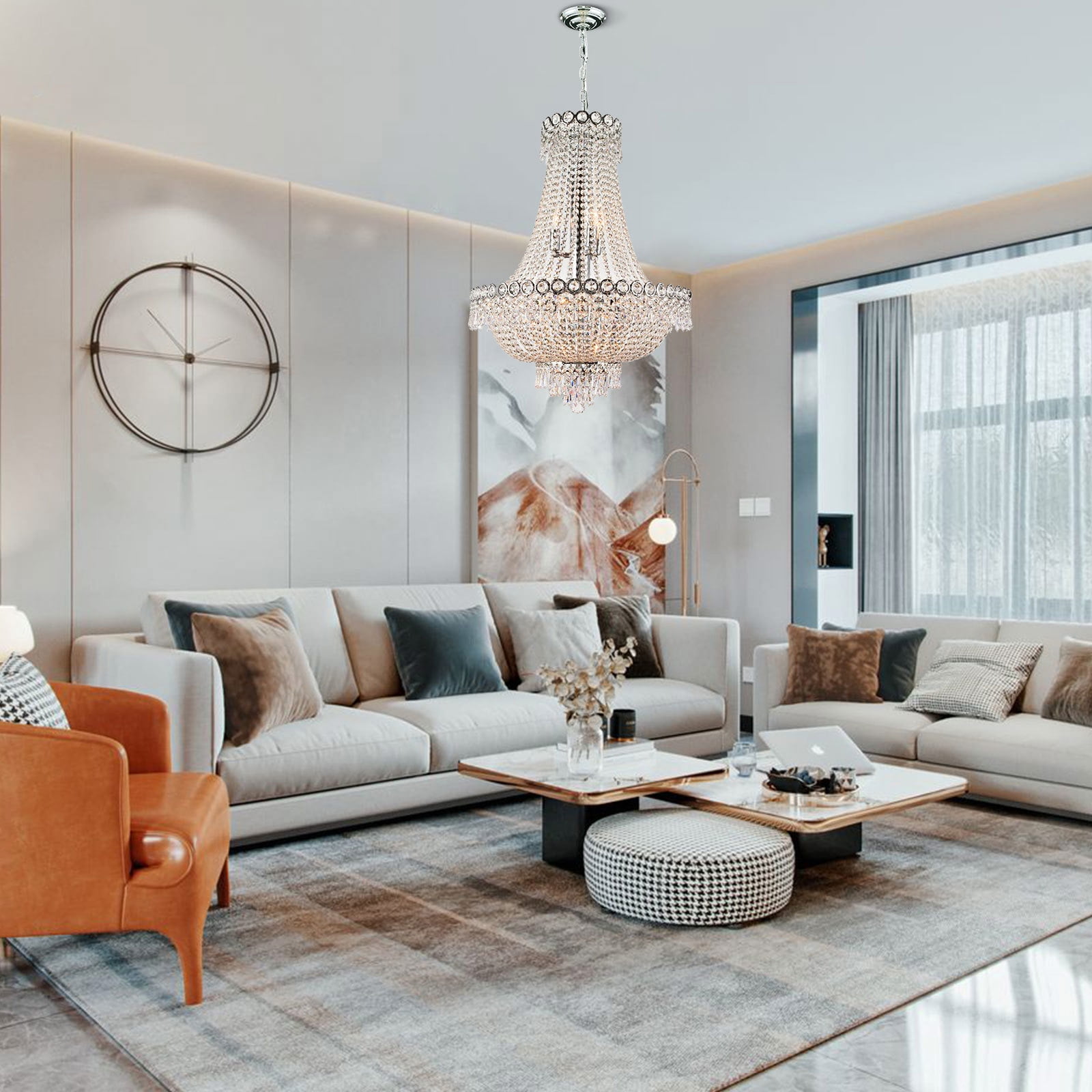 French Empire Crystal Chandelier Lighting Modern Pendant Lamp Hanging Fixtures for Hotel, Banquet Hall, Living Room, Dining Room