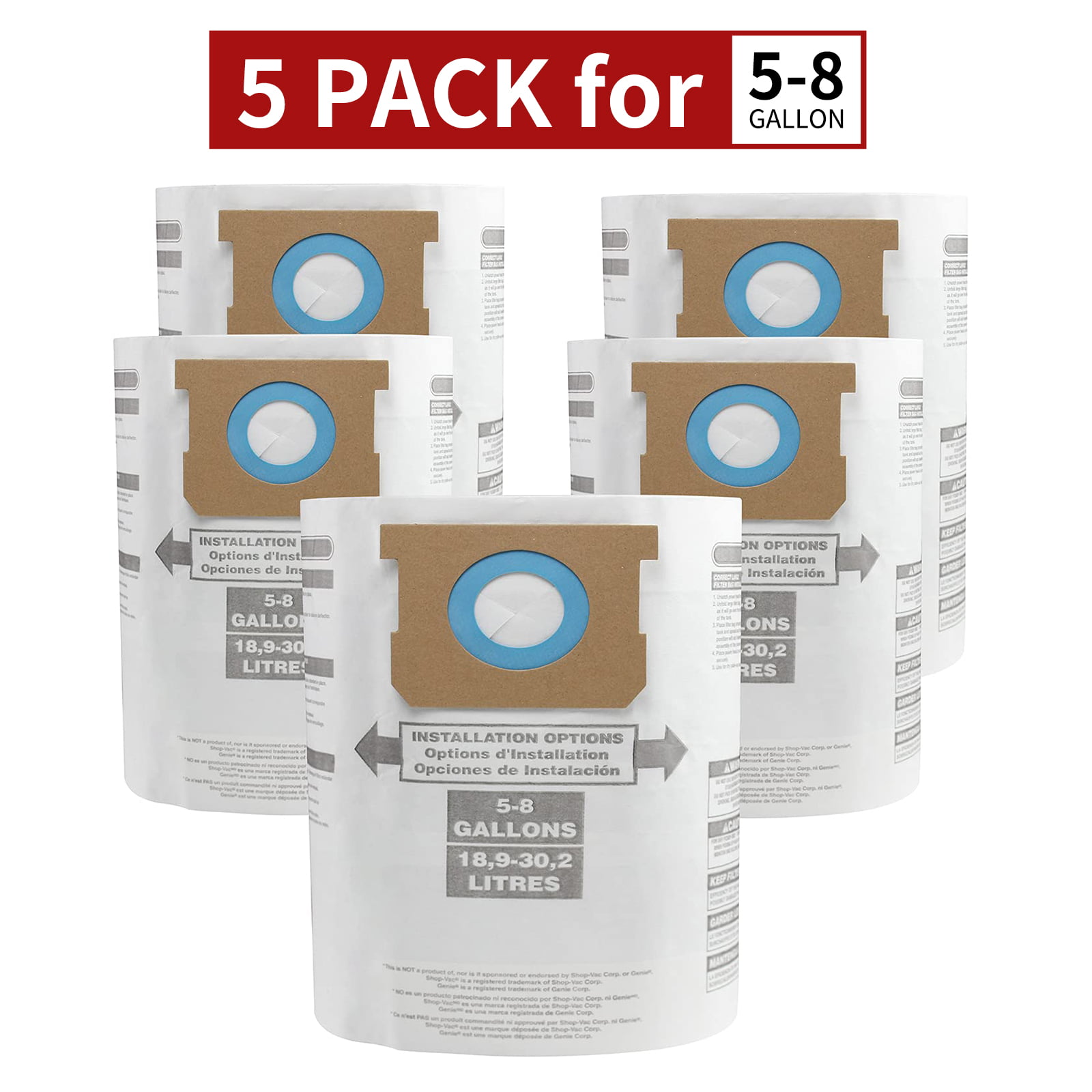 18-PK Paper Bags for SHOP VAC Fits All Tank Sizes 5-8 Gallon Replacement 