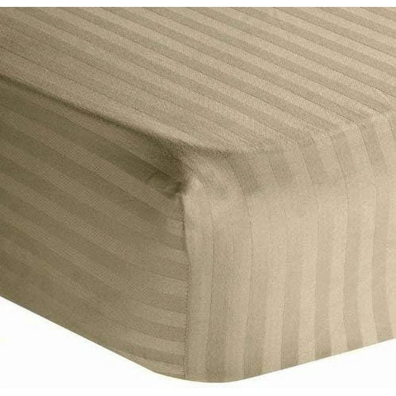 Amay 800TC Organic Cotton Twin Size Fitted Sheet ( 39X75 ) Fits Mattress Upto 15-18 inches Beige Stripe