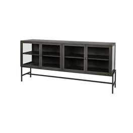 Black Solid Mango Wood Finish Sideboard With 4 Glass Cabinet Doors Black Solid Mango Wood Finish Sideboard With 4 Glass Cabinet Doors