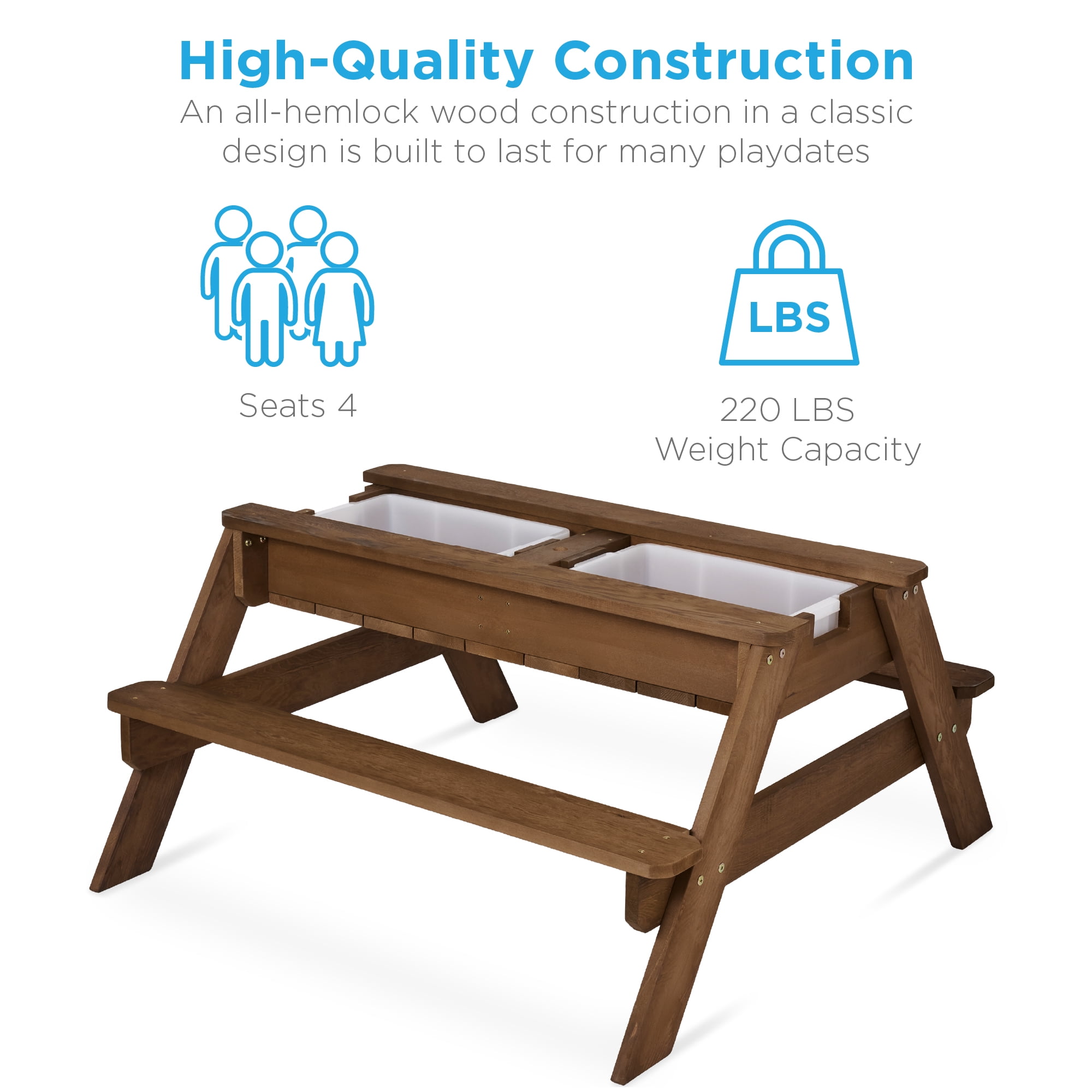 Best Choice Products Kids 3-in-1 Outdoor Sand and Water Activity Picnic Table with Umbrella - Walnut/Red