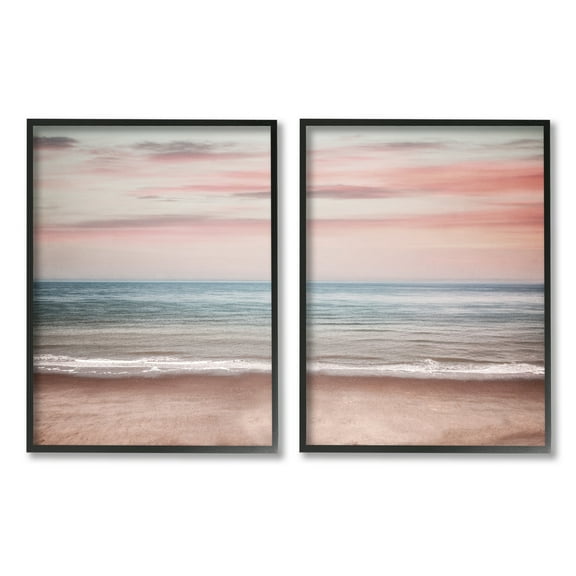 Stupell Industries Pink Coastal Sunset Landscape Photography Black Framed Art Print Wall Art, 11 x 14