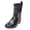 Black, variant on Women Floral Leopard Print Glossy Mid Calf Rain Boots Low Block Heel Non Slip Waterproof PVC Wellies for Gardening Daily Rainy Fashion Outfits Gray 37