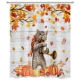 thumbnail image 2 of HVEST Fall Harvest Pumpkin Shower Curtain for Bathroom,Cute Cat and Fall Leaves on Vintage Grey Wood Fabric Shower Curtain with Hooks,Farmhouse Thanksgiving Bathroom Curtain Shower Set, 60x72 inches, 2 of 5
