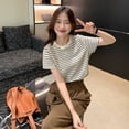 thumbnail image 5 of New Casual Crew-neck Retro Slim Women's Striped Shirts Short-sleeved T-shirt Thin Blouse M, 5 of 6