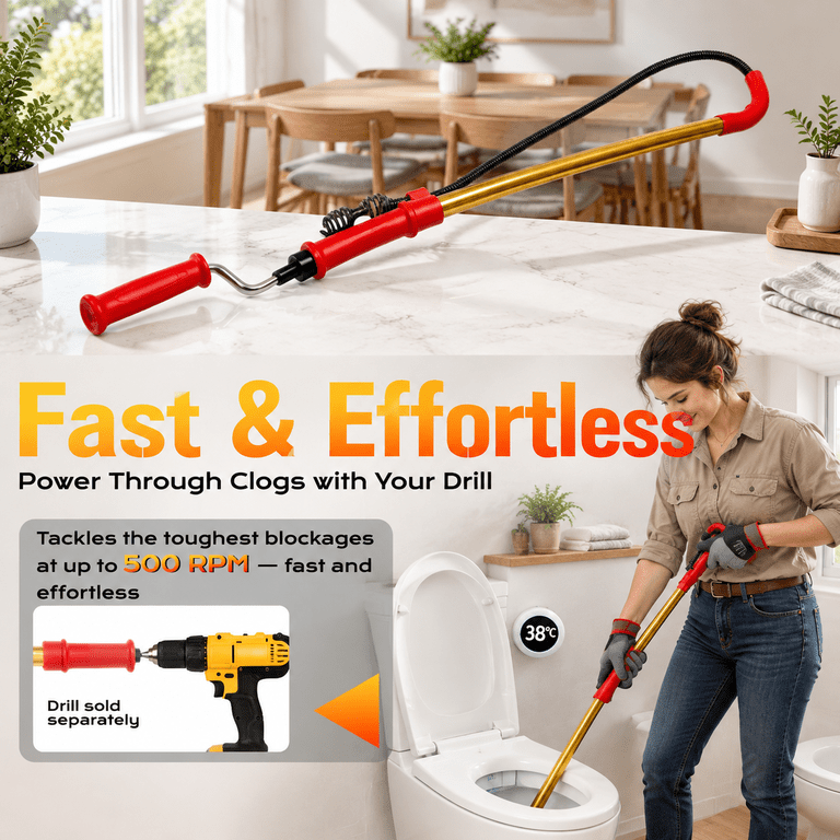 6ft Toilet Auger Drain Snake with Dual Bulb Head, Heavy-Duty Clog ...