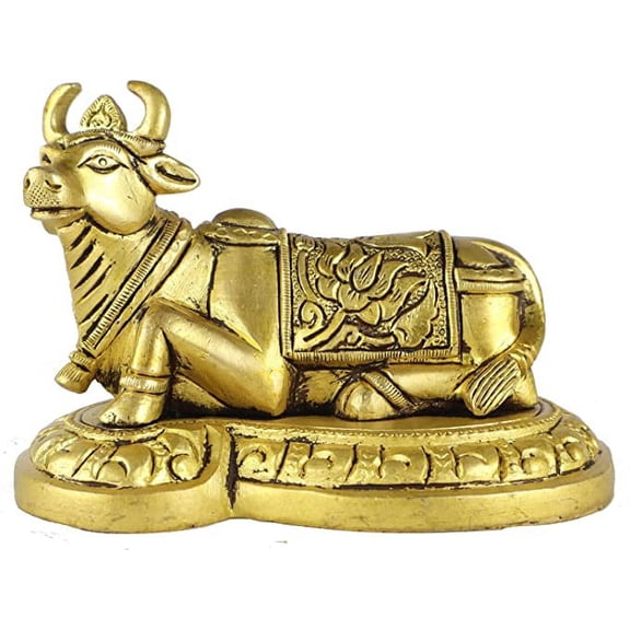 ASHIRWAD Nandi Brass Idol Statue Sculpture Murti God of Yoga Shiva Vahan Bull (Nandi-06)