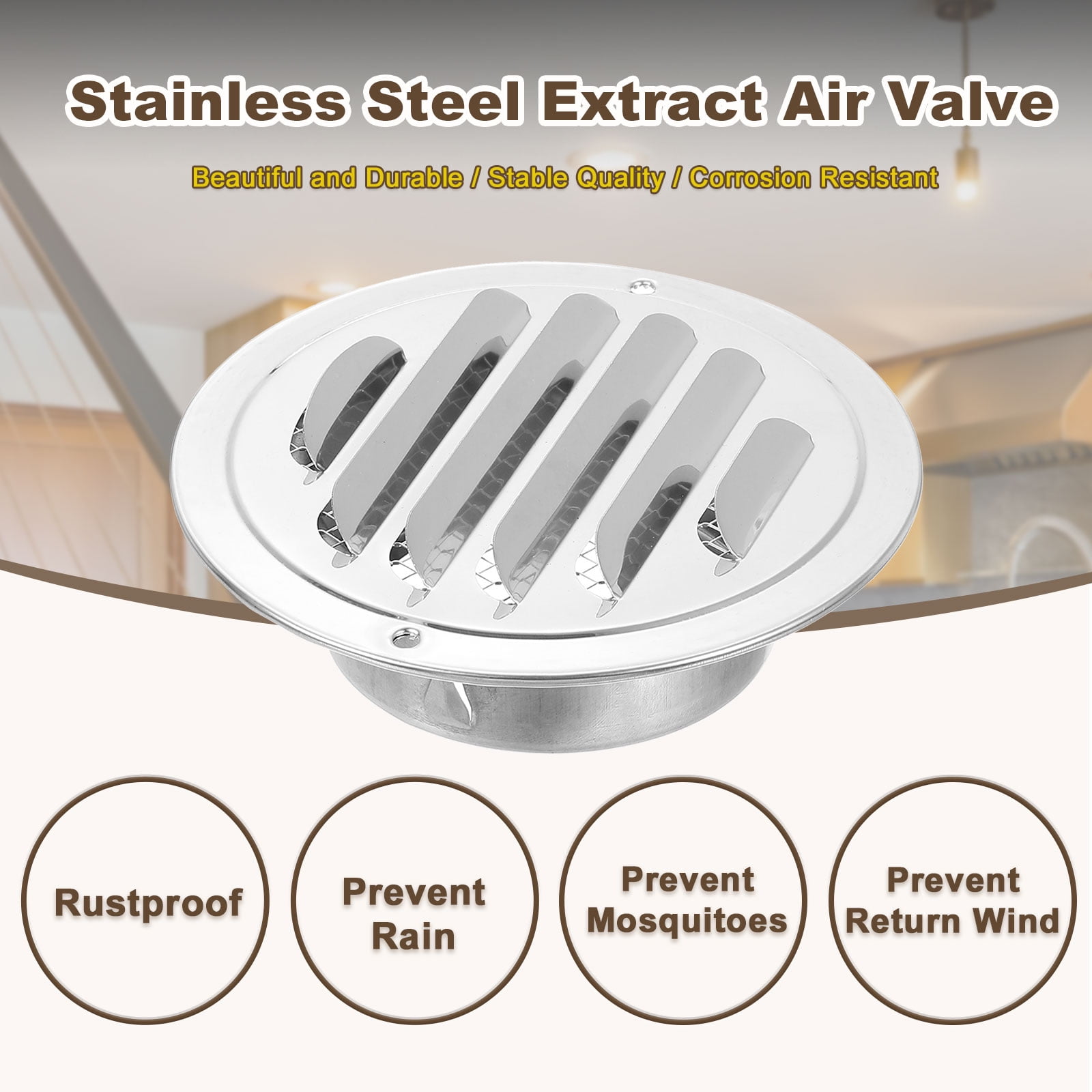 2 Pack Stainless Steel Air Vents, 3 Inch Louvered Grille Cover, Silver