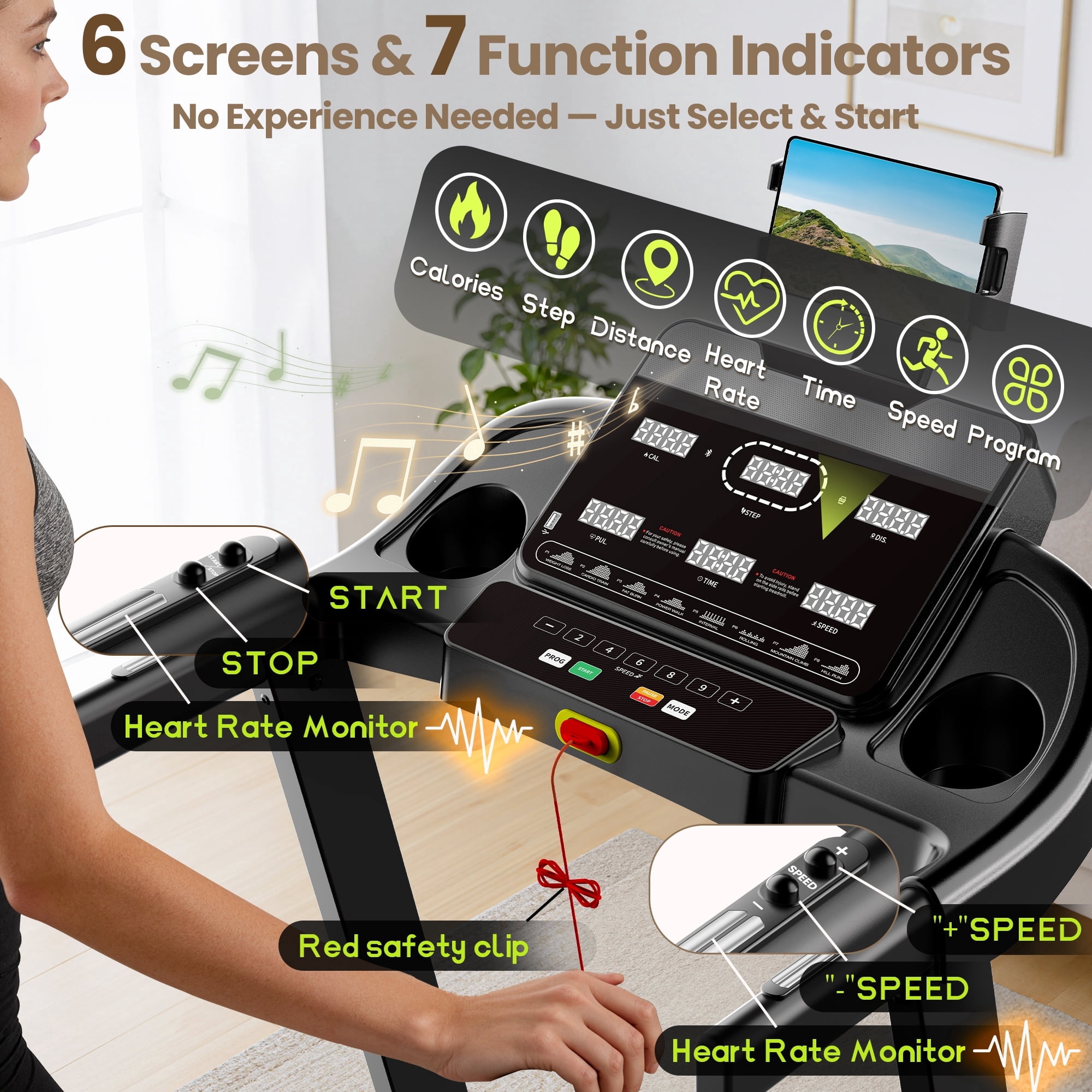 Home Folding Treadmills with 10% Incline, 0.6-9 MPH Speed, Ultra Quiet Brushless Motor, 330 lb Capacity, Walking Pad Treadmill, Caminadora Electrica Para Casa
