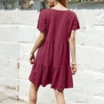 thumbnail image 3 of Xyxonk Dresses for Women Short Sleeve Flowy Swing Dress Soft Comfortable Solid Color Crewneck Mini Short Tunic Dress Wine S, 3 of 4