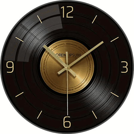 VOCOO 12-inch Vinyl Record Wall Clock, AA Battery Powered, Tempered Glass Material, Retro Black and Gold Tone for Home Decr