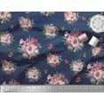 thumbnail image 3 of Soimoi Blue Cotton Voile Fabric Spruce Leaves & Rose Floral Print Fabric by the Yard 42 Inch Wide, 3 of 3
