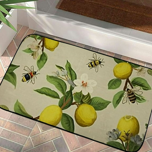PHYHOO Lemon Plant Flowers Bee Kitchen Rug Yellow Lime Orange Slices Fruit Floor Comfort Mats Bath Rugs Entryway Welcome Non Slip Area Rug for Bedroom Living Room Doormats Home Decor 19.68*39.37 in