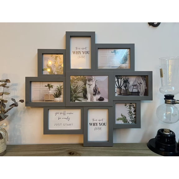 9 Opening Gray Collage Picture Frames for Wall, 4x6 Family Photo Frame Set, Modern Wall Decor Gallery,Grey