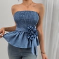 thumbnail image 4 of DuoJiaJ Women's Strapless Tank Top Summer Casual Sleeveless Blouse Beach Vacation Pure Color Basic T Shirt For Women With Jeans Women Vest Blue XXL, 4 of 5