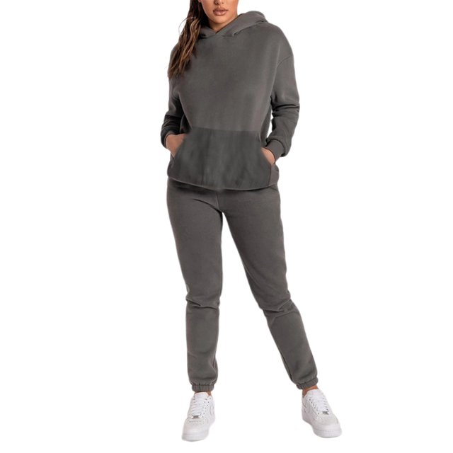 Sudadera Conjunto de chándal de 2 piezas para mujer, ropa deportiva informal de Color sólido para otoño e invierno Ygjytge Gris oscuro T S para Mujer