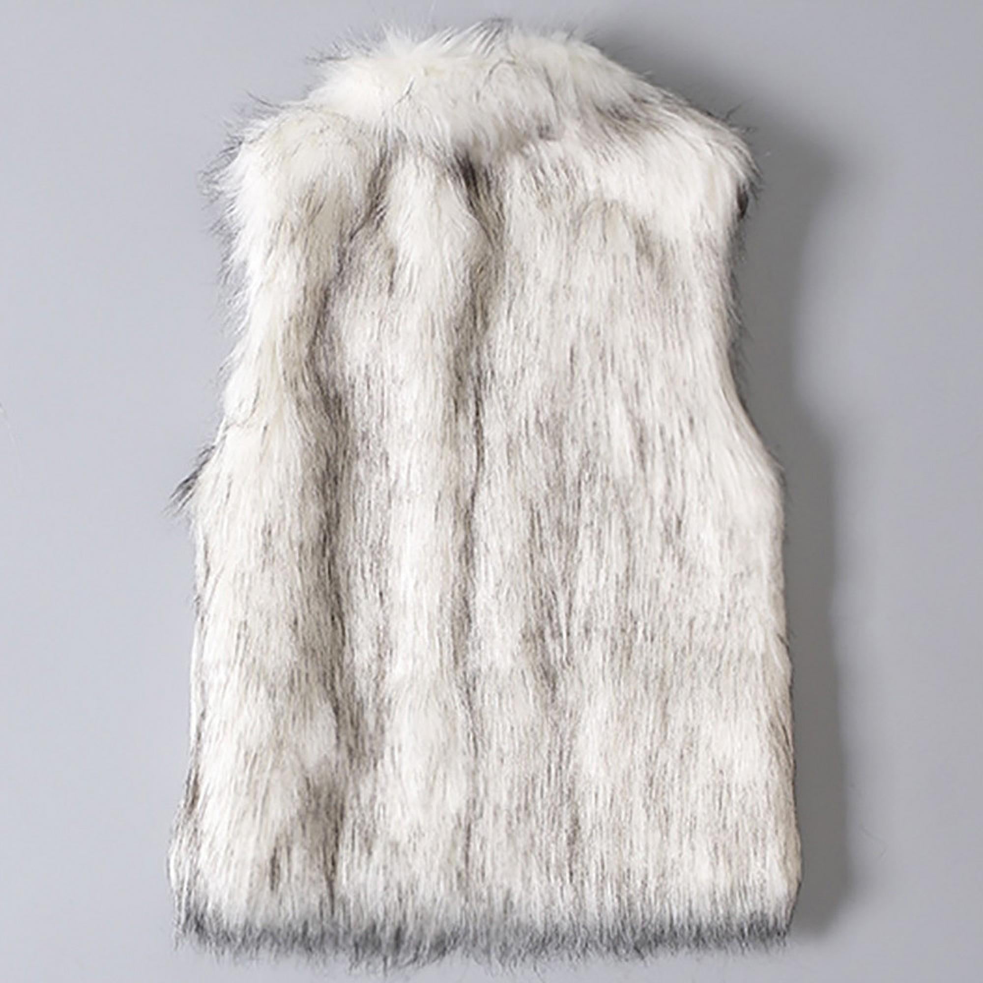 Plus size white faux fur vest hot sale