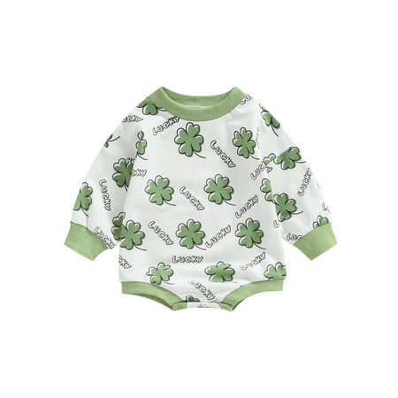 

Infant Baby Boys Girls St. Patrick s Day Sweatshirt Romper Clover Print Long Sleeve Jumpsuit Spring Bodysuits