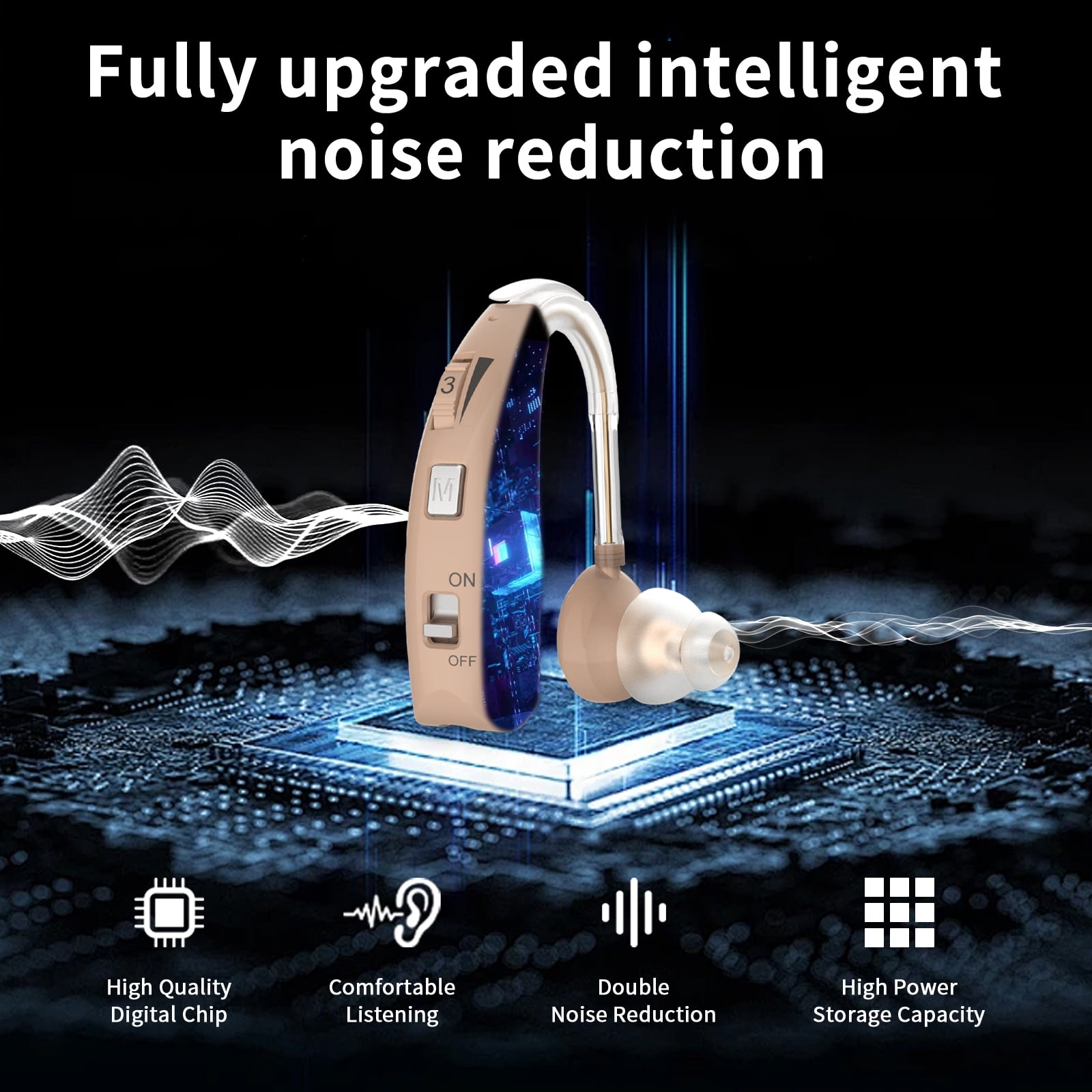ELCTRTICI Hearing Aids for Seniors, Rechargeable Hearing Aid With Noise Cancelling and Volume Control,2 Frequency Modes,VHP-1303 Single,Beige