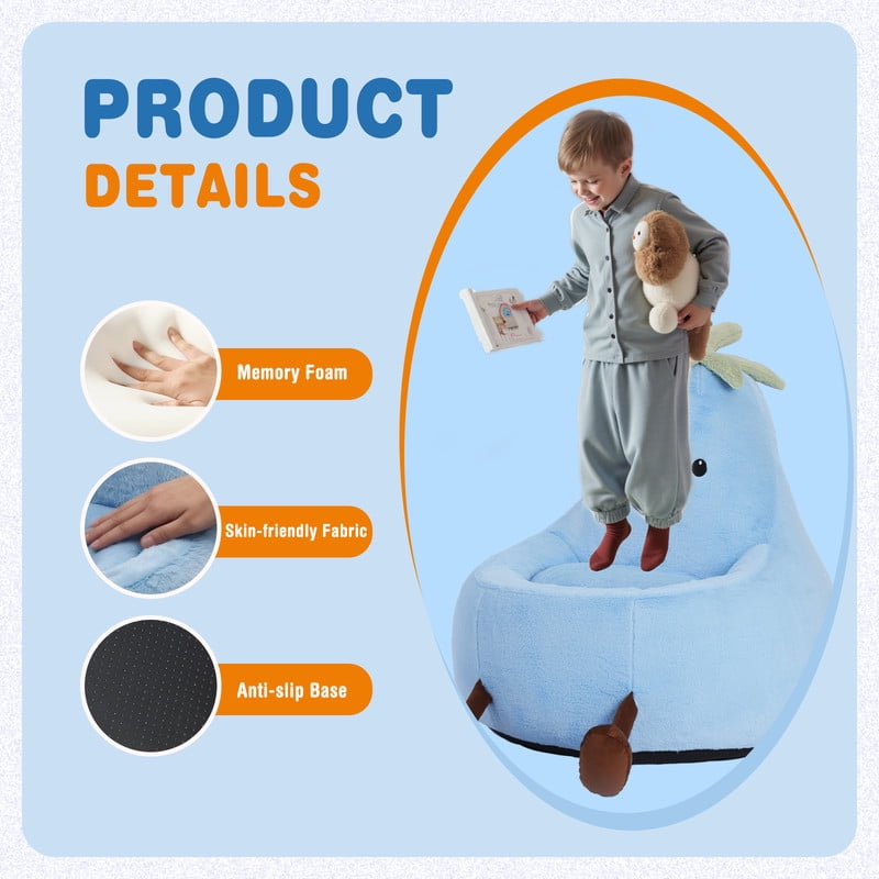 Gianna Kids Bean Bag Chair, 31 Inch Stuffed Toddler Couch with Faux Rabbit Fur Cover for Teens & Kids, Comfy Lazy Sofa Chair for Reader, Living Room, Bedroom, Blue