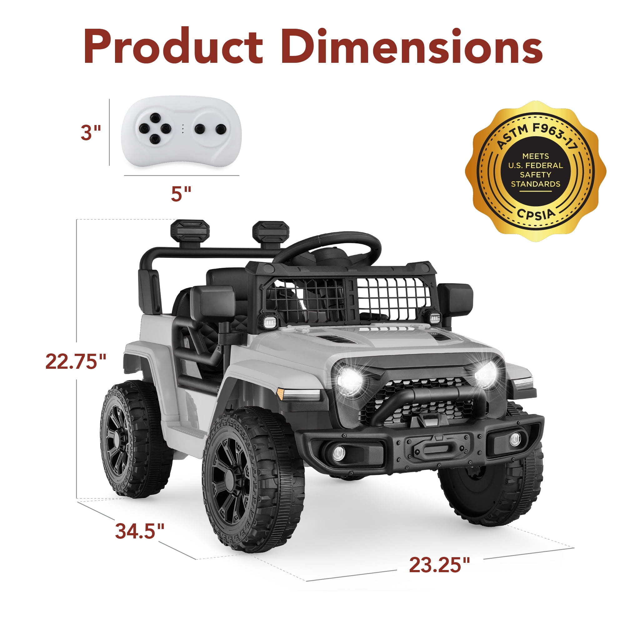 Best Choice Products 6V Kids Ride-On Truck Car w/ Parent Remote Control, 4-Wheel Suspension, LED Lights - Light Gray