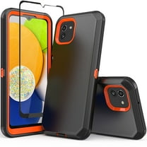 NIFFPD Samsung Galaxy A03 Case with Screen Protector Full-Body Shockproof Phone Case for Galaxy A03 Black&Orange