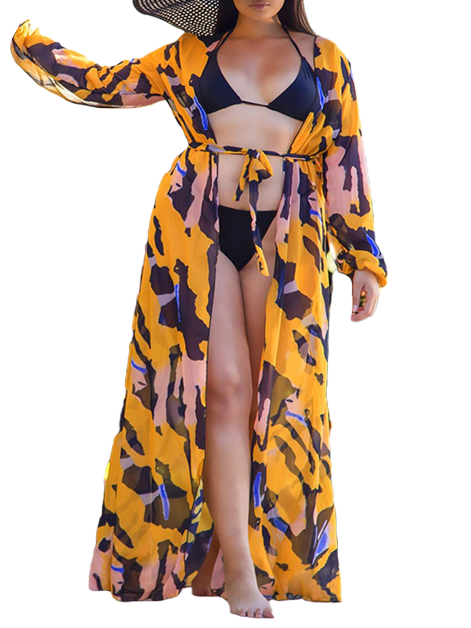 Custom Pattern Flowy Kimono Cardigan Open Front Maxi Dress for Women Custom Pattern Flowy Kimono Cardigan Open Front Maxi Dress for Women