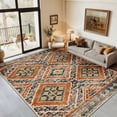 thumbnail image 3 of NewBuros 6'x9' Area Rugs for Living Room, Non-Slip Machine Washable Rugs, Soft Stain Resistant Low Pile Vintage Distressed Print Western Indoor Carpet, Orange, 3 of 12