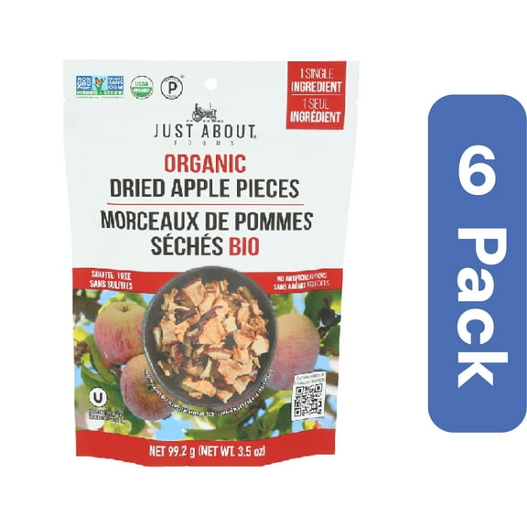 Just About Foods Dried Apple Pieces 3.5 oz (Pack Of 6)