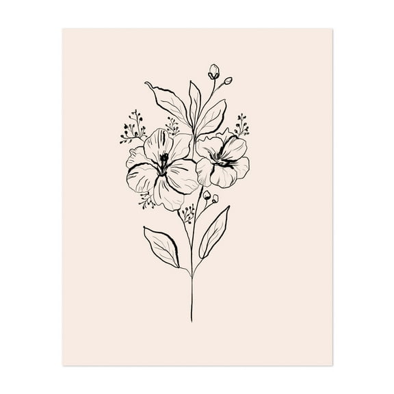 Minimalist Floral Bouquet - Illustration Line Art Floral Botanical Minimalist Black and White Flowers Nature Unframed Wall Art Print 8 x 10 inches