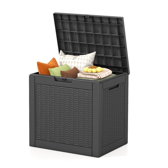 Toytexx 31 Gallon Outdoor Storage Deck Box, Waterproof & UV Resistant Resin Storage Bin, Lockable Lid with Side Handles, Rattan Style, Black