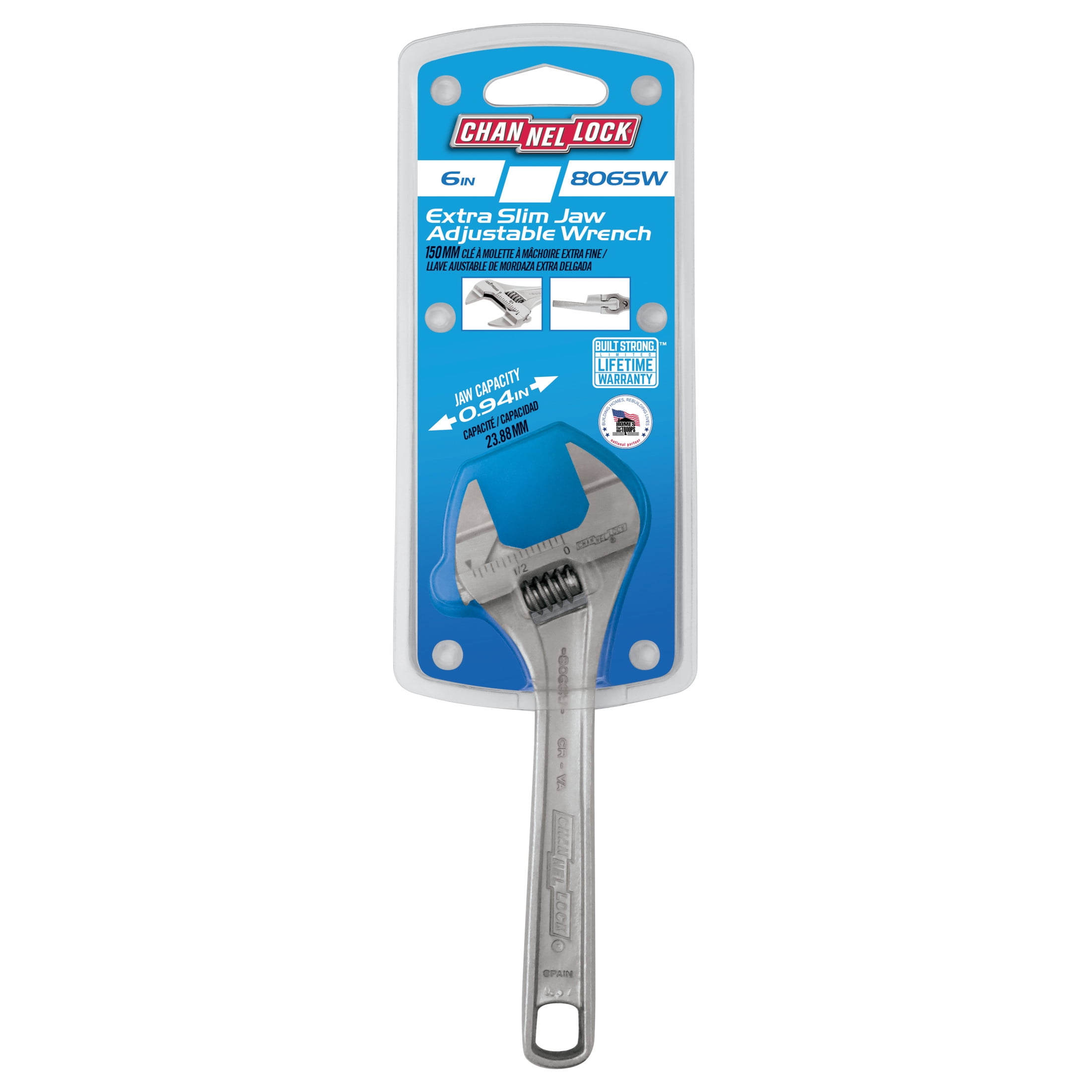 CHANNELLOCK 6-inch Adjustable Wrench, Precise .94-inch Extra Slim Jaw Capacity (806SW)