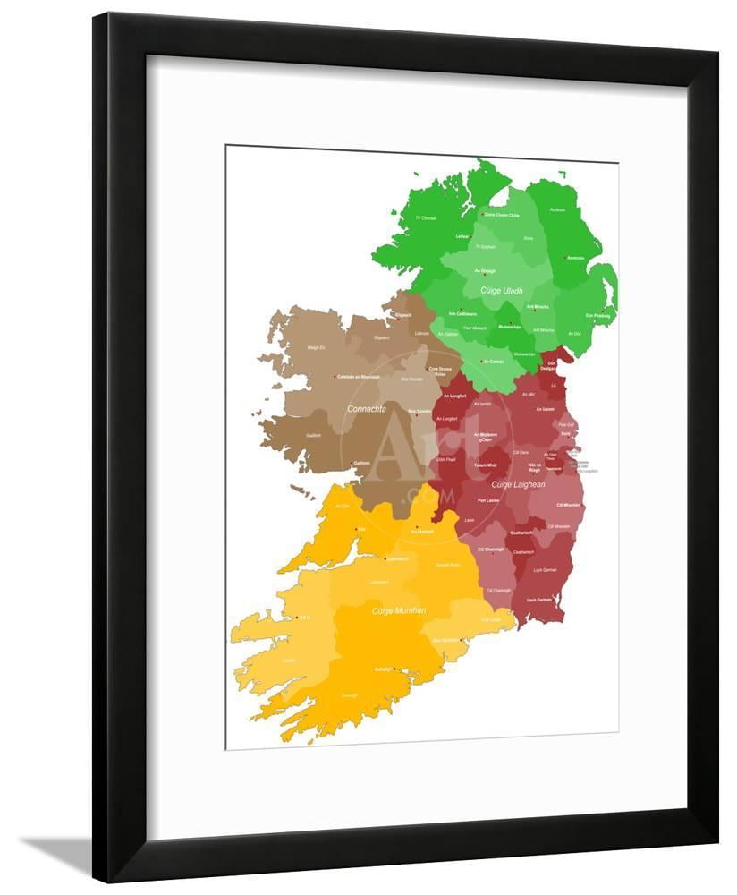 Map of Ireland, Framed Art Print Wall Art by malachy120 Sold by